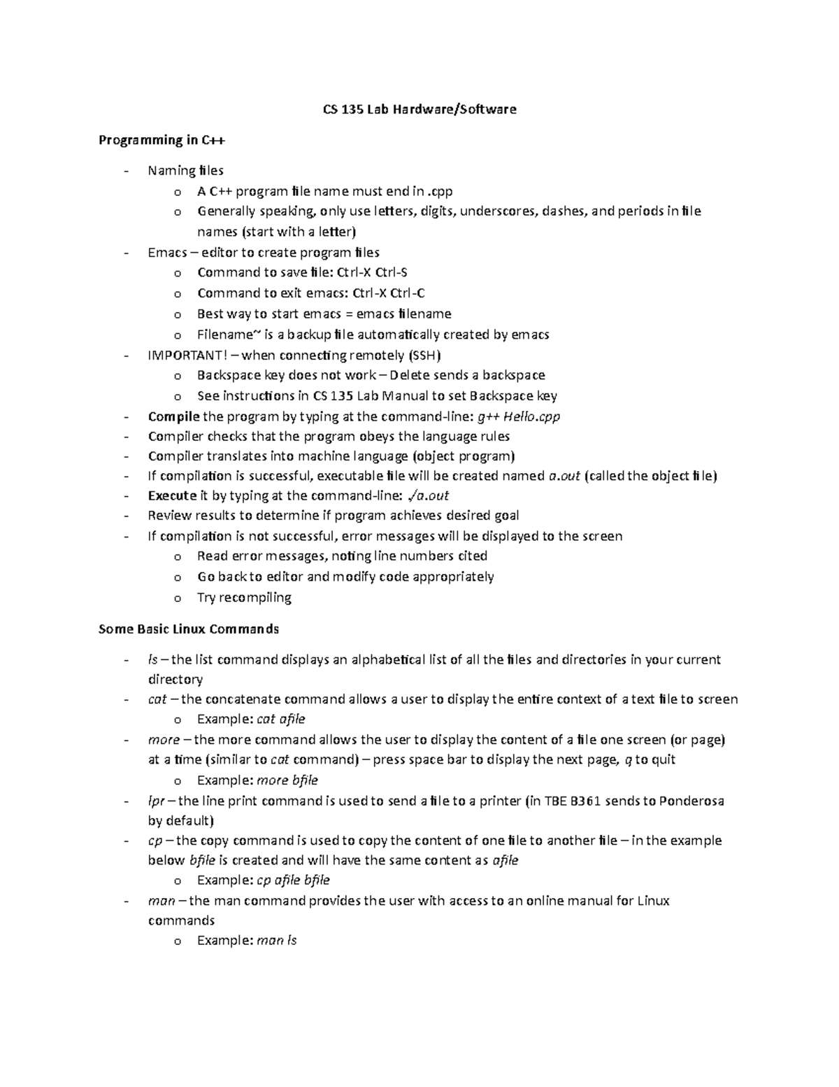 9-5-2018 Chapter 1 Notes - CS 135 Lab Hardware/Software Programming in ...