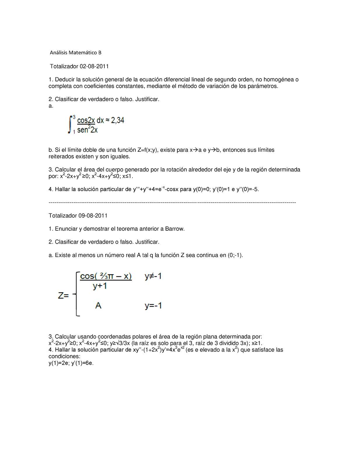 Análisis Matemático B Totalizadores 2011 - Análisis Matemático B ...