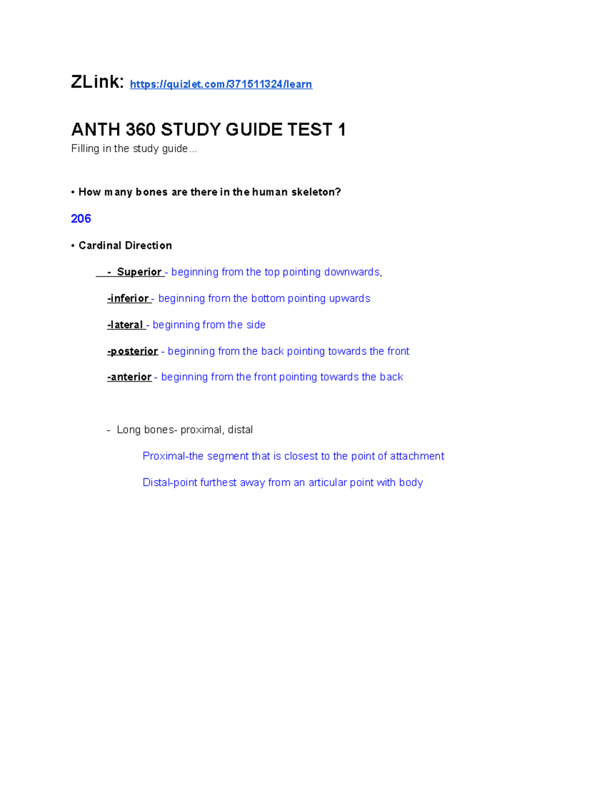 Study Guide Exam1 Completed - ZLink: Quizlet/371511324/learn ANTH 360 ...