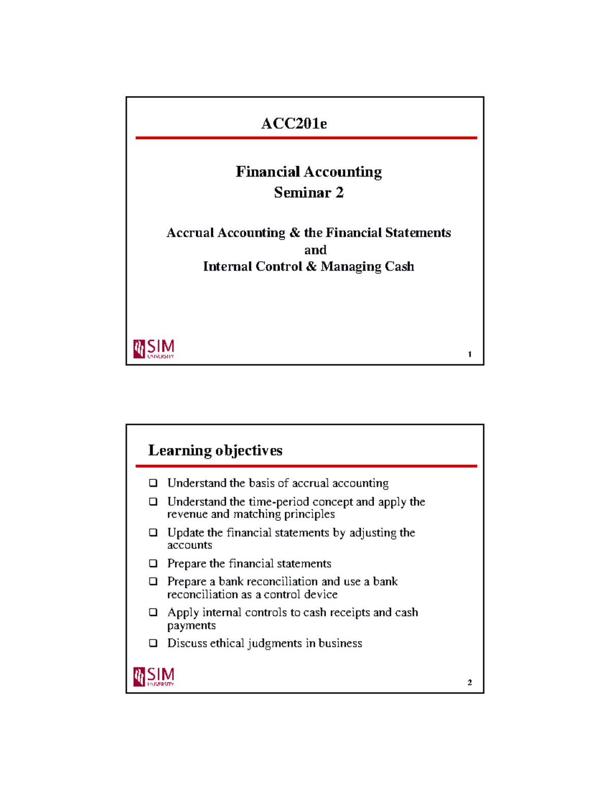Seminar 2 Class Handout ACC201 1 Financial Accounting Seminar 2
