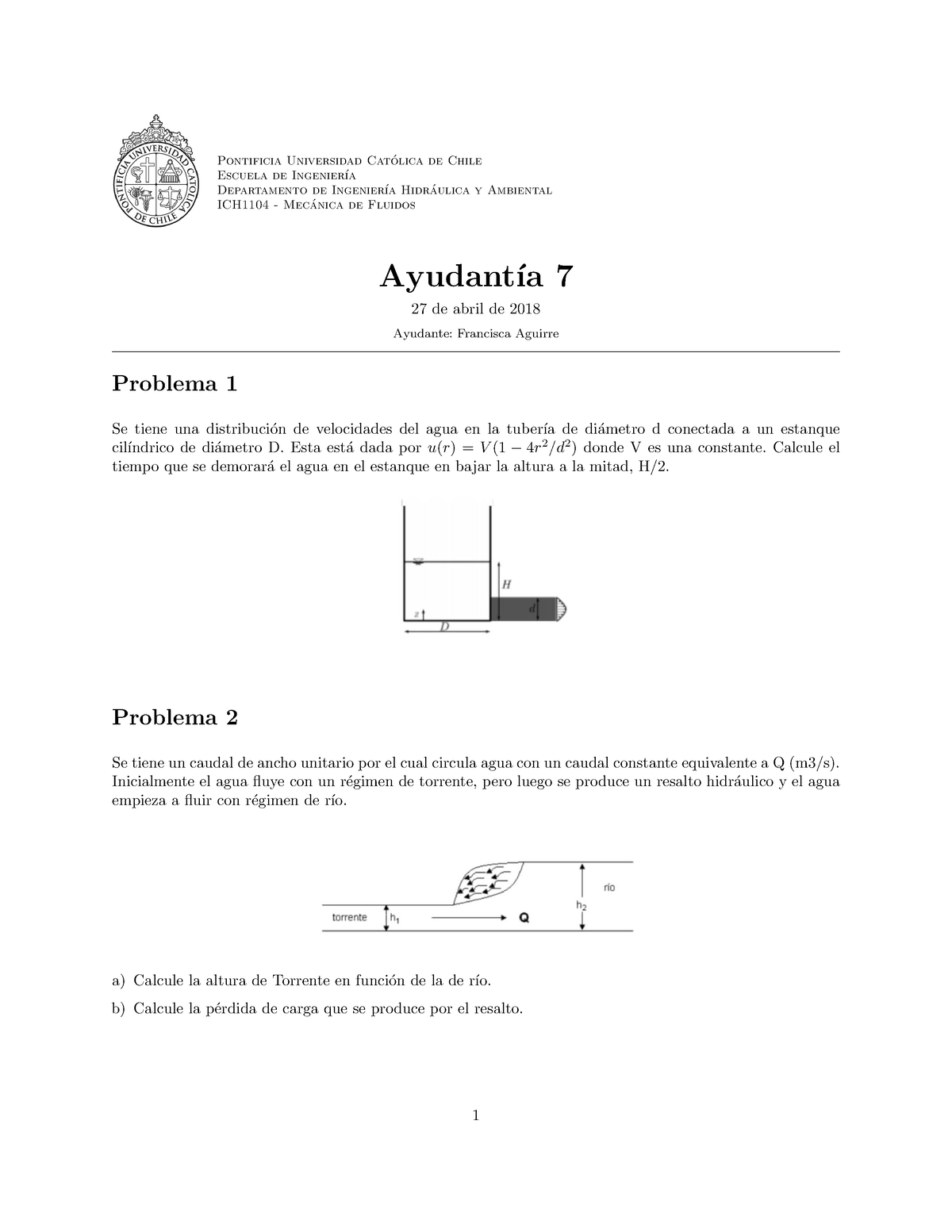 Ayudantia 7 S1 - Pontificia Universidad Cat ́olica De Chile Escuela De ...