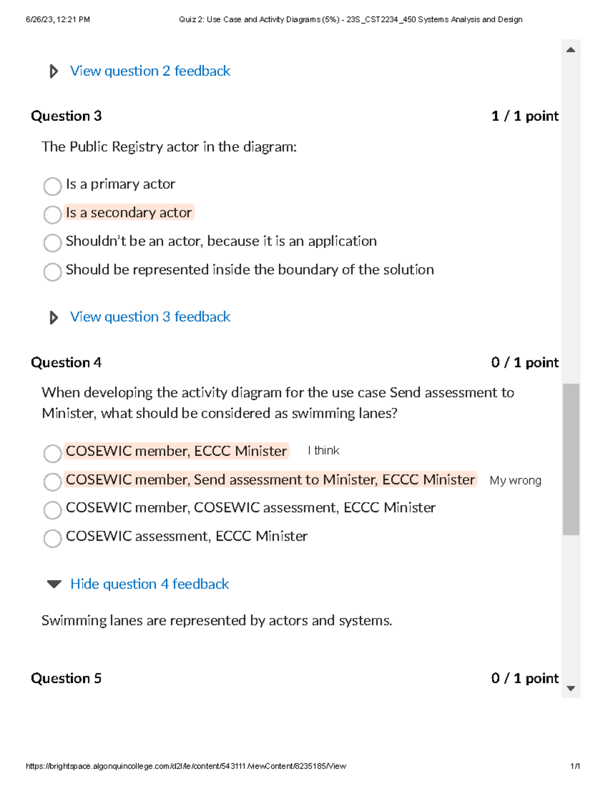 Quiz 2 Use Case and Activity Diagrams (5%) - 23S CST2234 450 Systems ...
