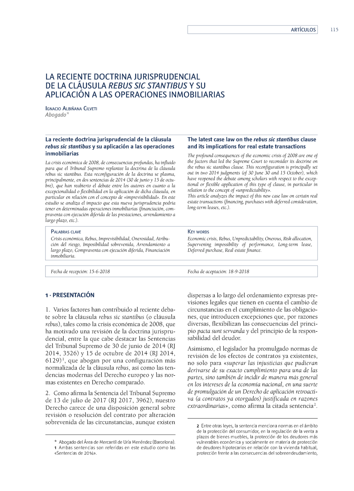 Artículo cláusula rebus sic stantibus - ARTÍCULOS 115 1 · PRESENTACIÓN  Varios factores han - Studocu