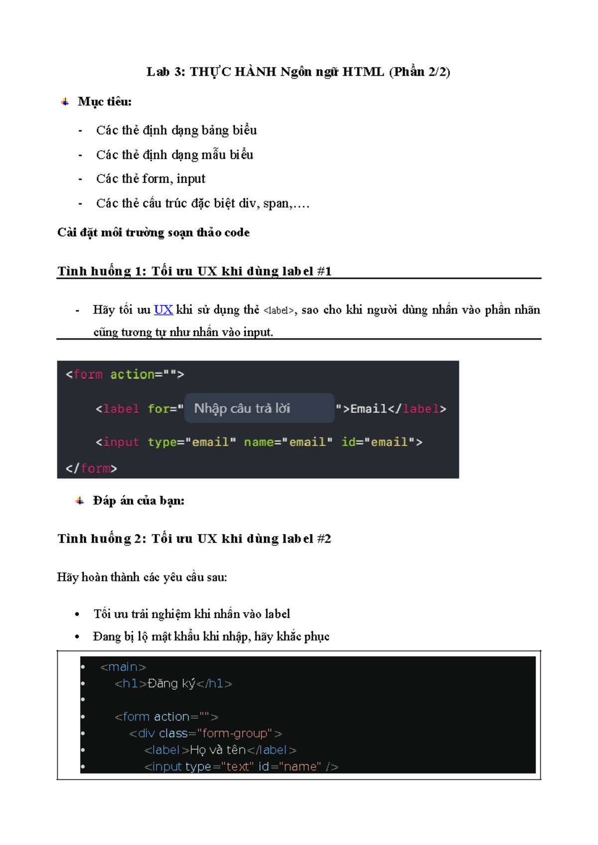 LAB 3 - HTML Phan 2 - LAB 3 - HTML Phan 2 - Lab 3: THỰC HÀNH Ngôn ngữ ...