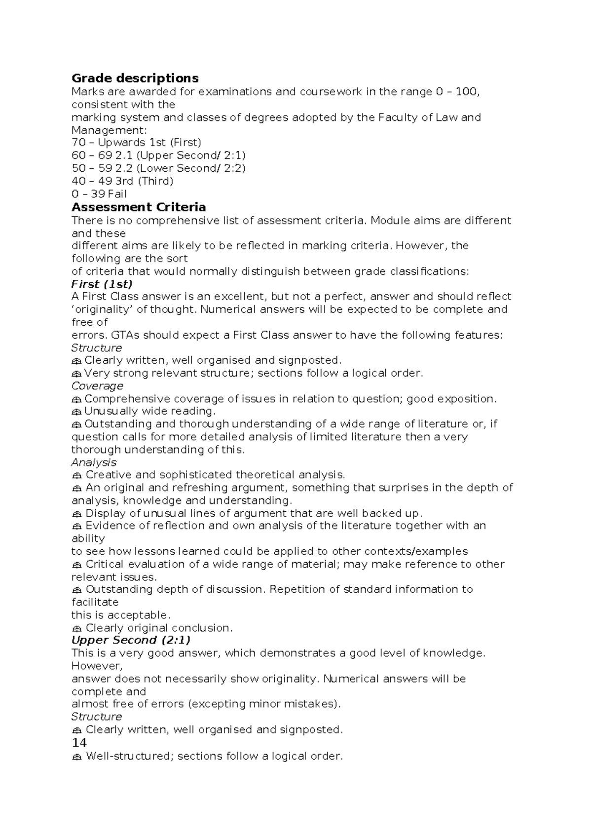 undergraduate dissertation marking criteria