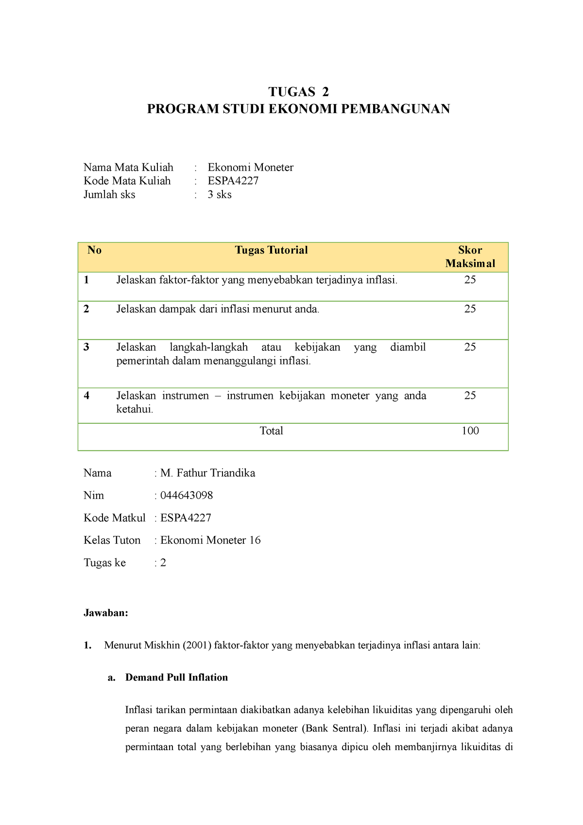 ESPA4227 - Ekonomi Moneter - TUGAS 2 PROGRAM STUDI EKONOMI PEMBANGUNAN ...