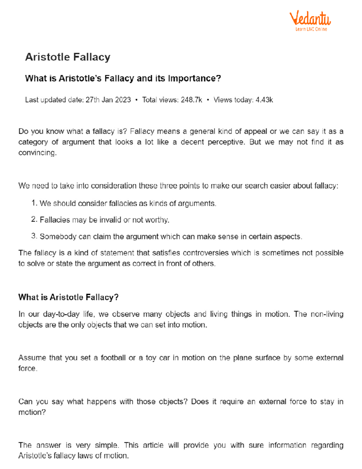 Aristotle Fallacy - B.tech CSE - Studocu