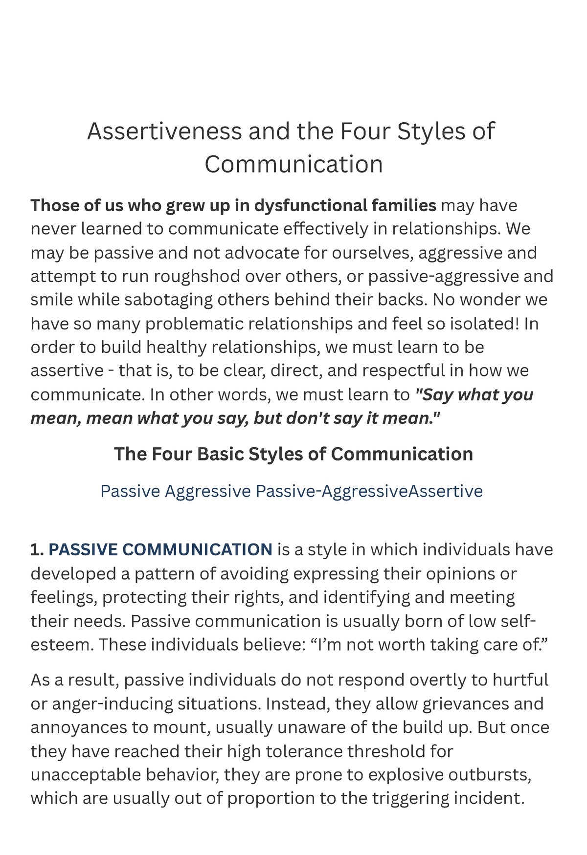 English - Nsjsjs - Assertiveness and the Four Styles of Communication ...