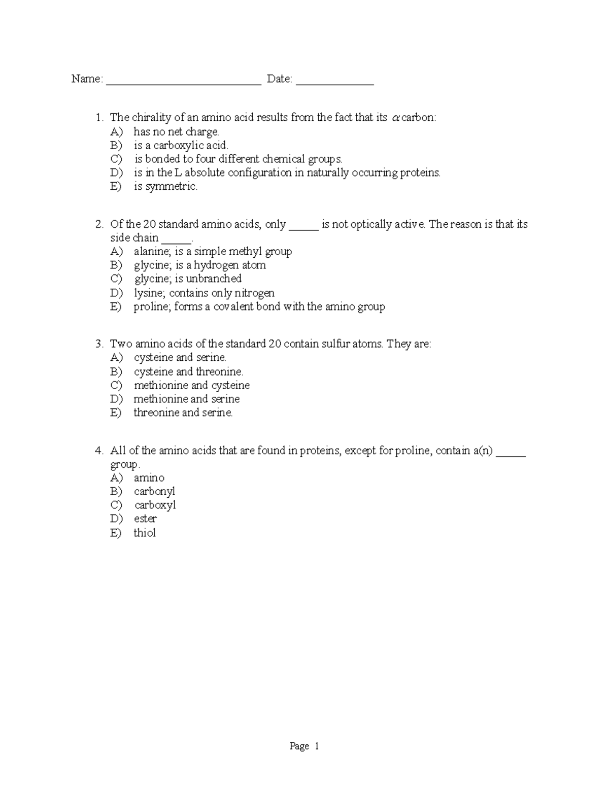 Assignment Lecture 4 Amino acids - Name ...