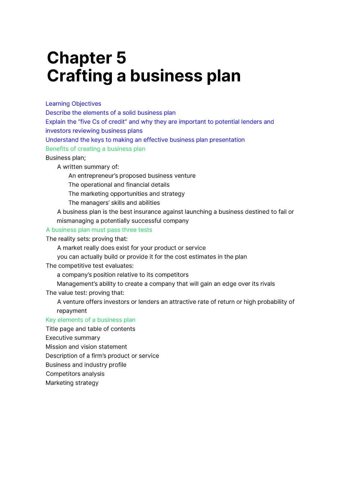 chapter 5 the business plan