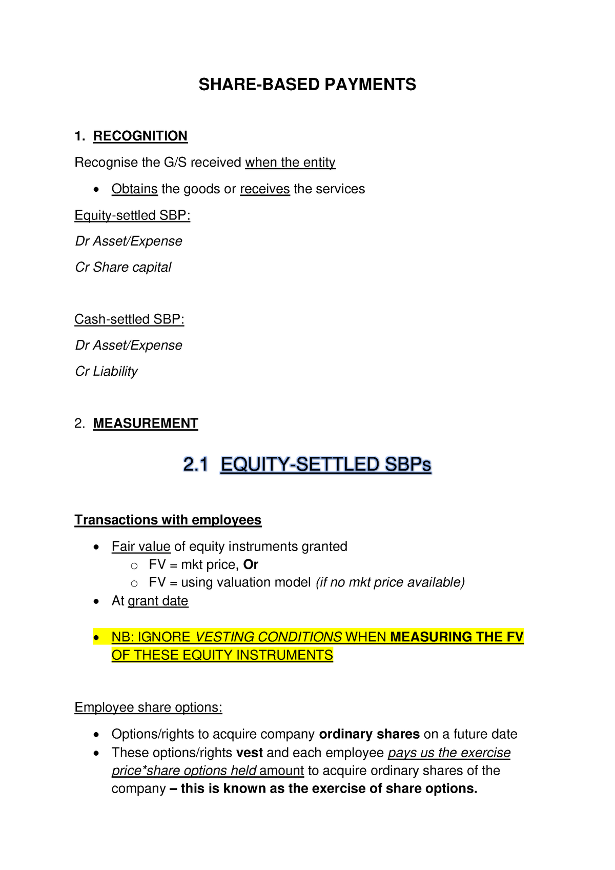 Share- Based Payment - Summary IFRS 2 - SHARE-BASED PAYMENTS 1 ...