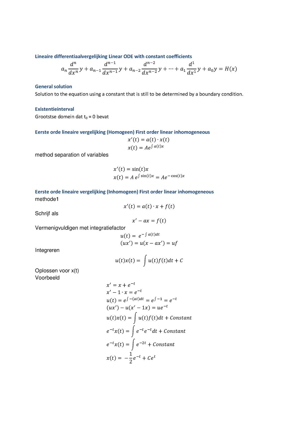 Samenvatting Differential Equations Compleet Differentiaalvergelijkingen Studeersnel