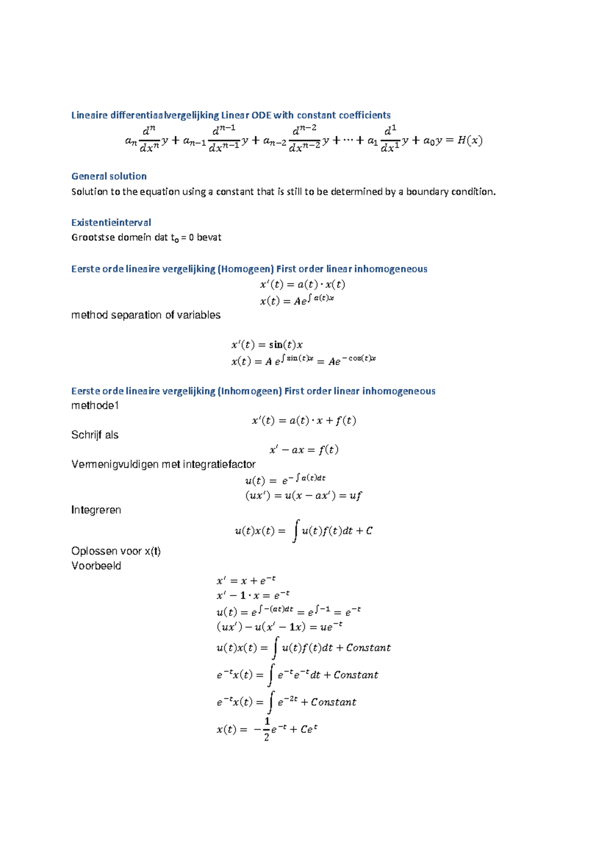 Samenvatting Differential Equations Compleet Differentiaalvergelijkingen Studeersnel