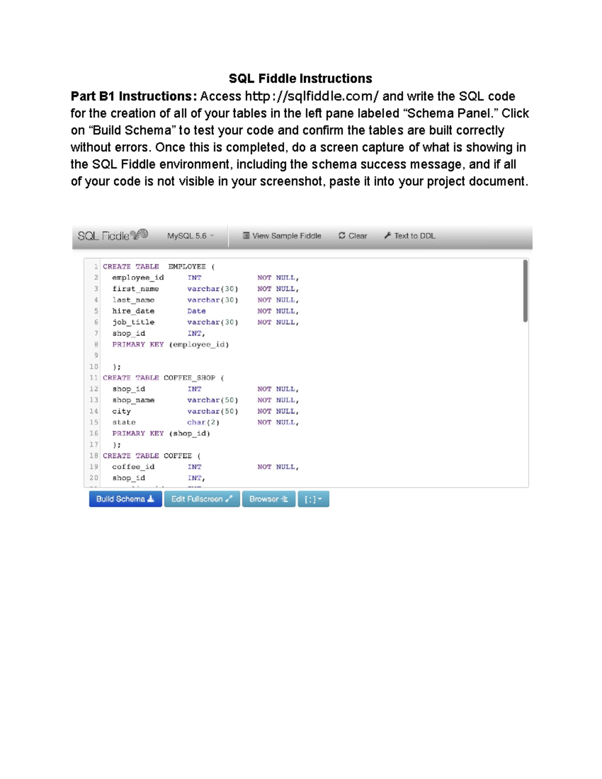 Part B-SQL Fiddle Final - SQL Fiddle Instructions Part B1 Instructions ...