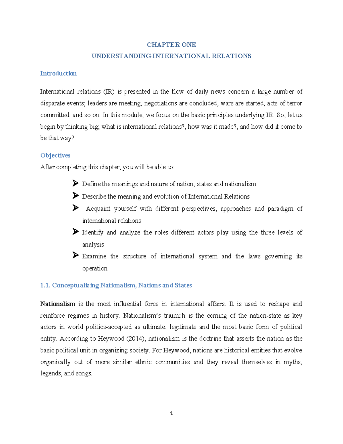 Ch-1-Understanding IR - CHAPTER ONE UNDERSTANDING INTERNATIONAL ...