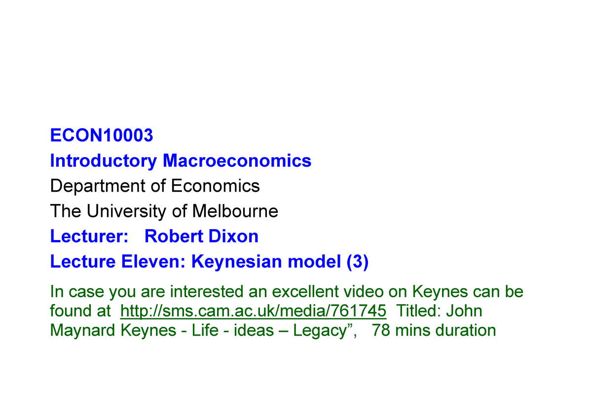 L11 Slides 1pp - Lecture Slide - ECON Introductory Macroeconomics ...