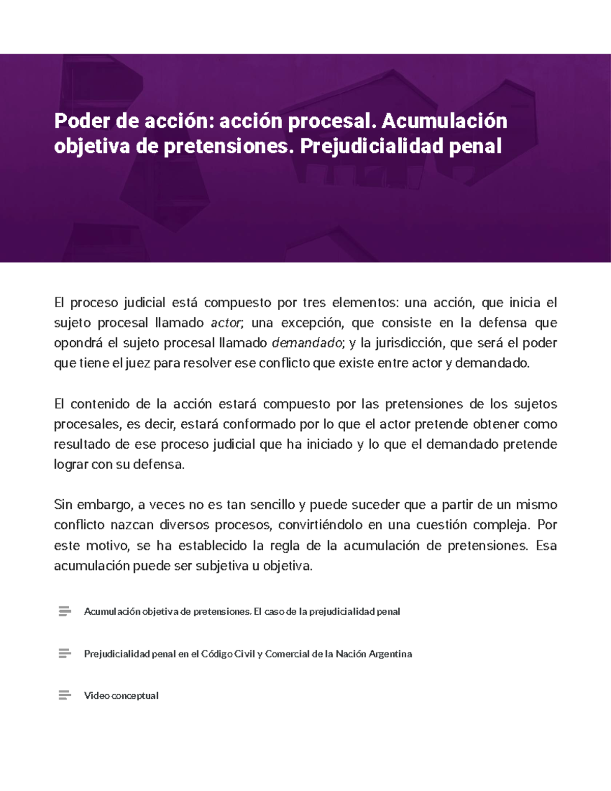 Poder De Acción. Acción Procesal. Acumulación Objetiva De Pretensiones ...