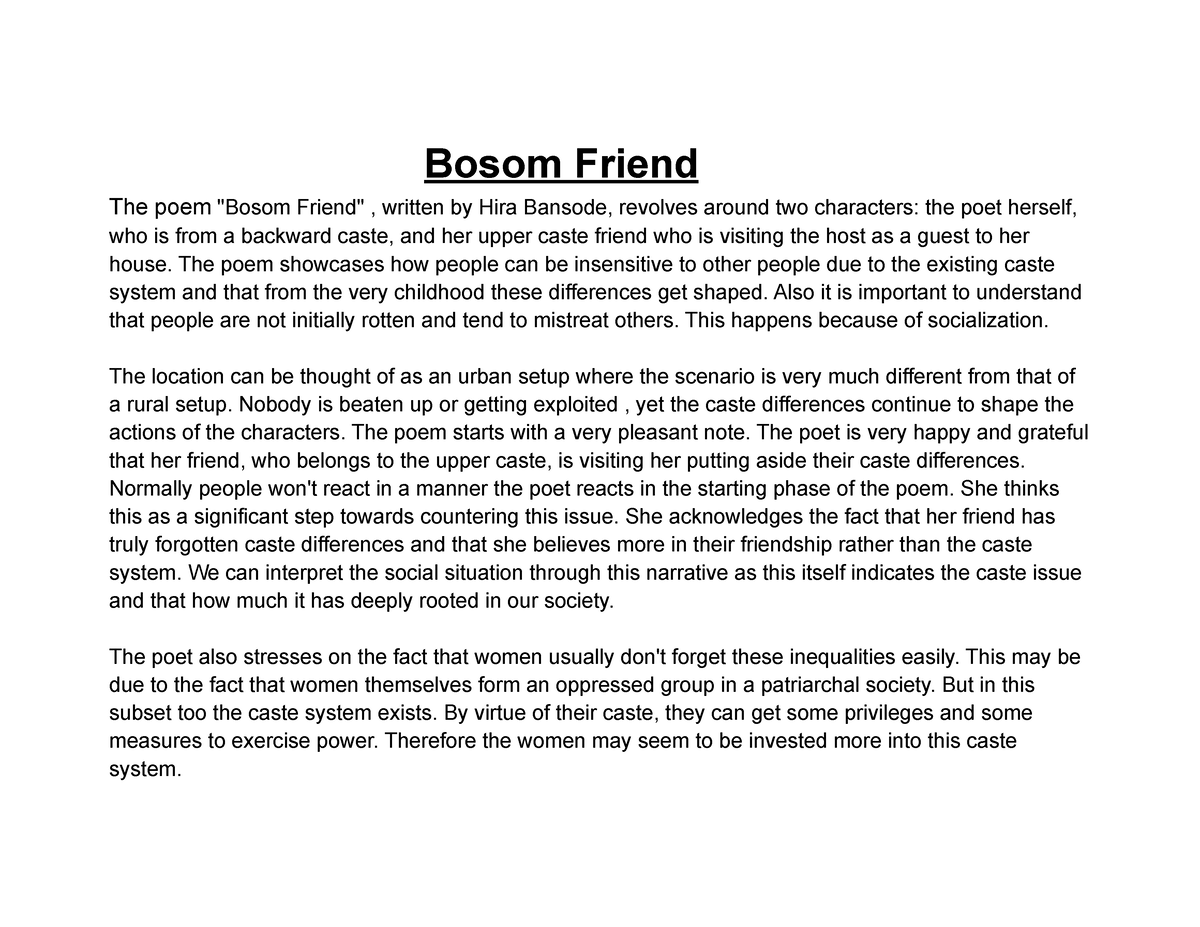 bosom friend essay in english