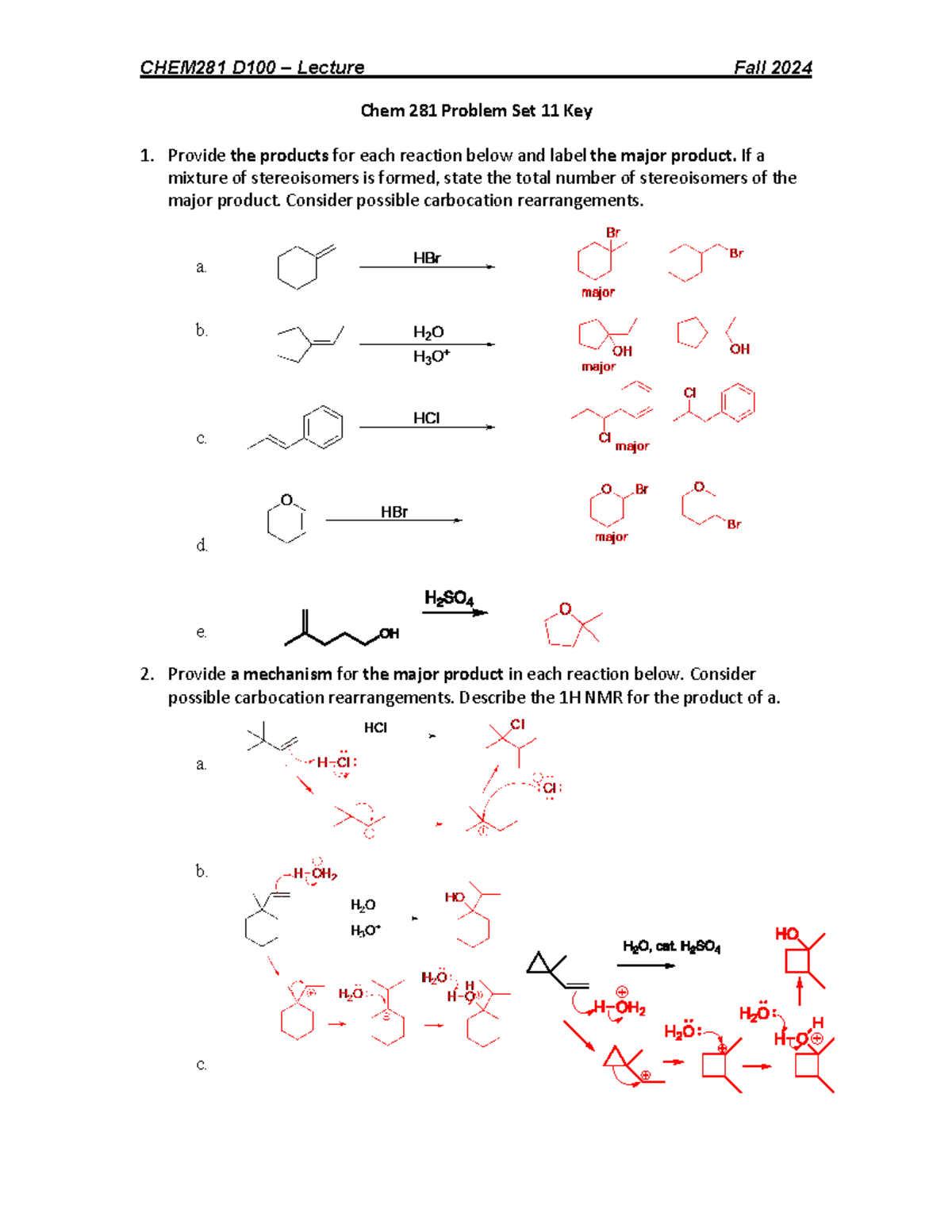 CHEM281 Problem Set 11 KEY Fall2024 Final - Chem 281 Problem Set 11 Key ...