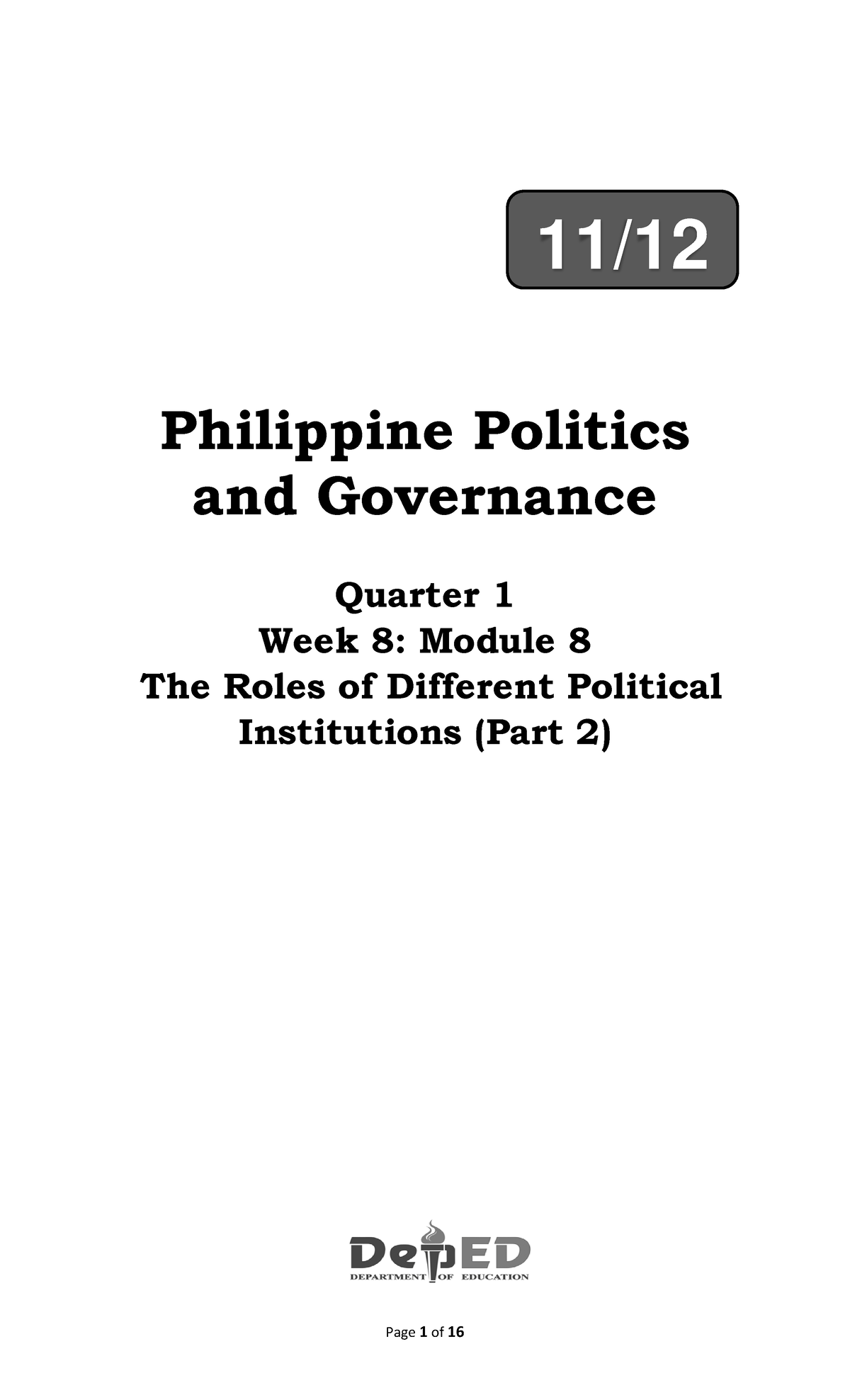 Q1 Week8 Module-8 POL-GOV - Philippine Politics and Governance Quarter ...