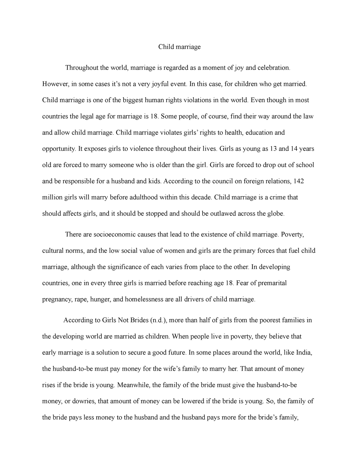 conclusion about early marriage essays