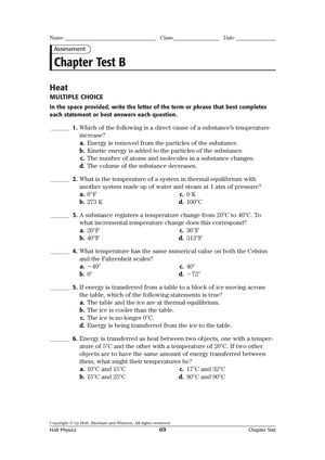 Thermodynamics Test B Answers - Thermodynamics CHAPTER TEST B (ADVANCED ...