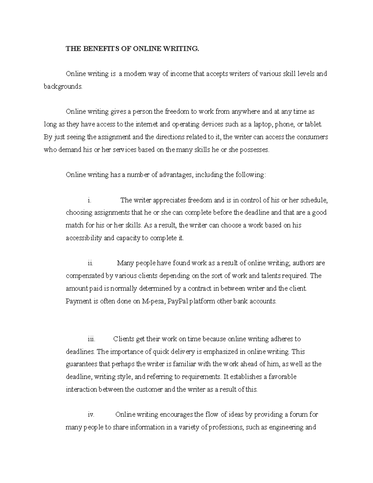 The benefits of online writing the benefits of online writing online