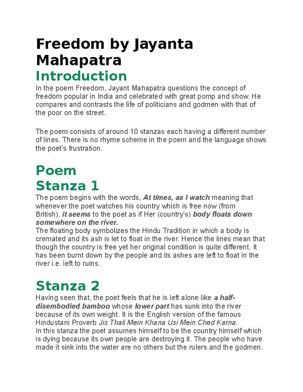 Freedom- explanation - A short poem - Freedom by Jayanta Mahapatra ...