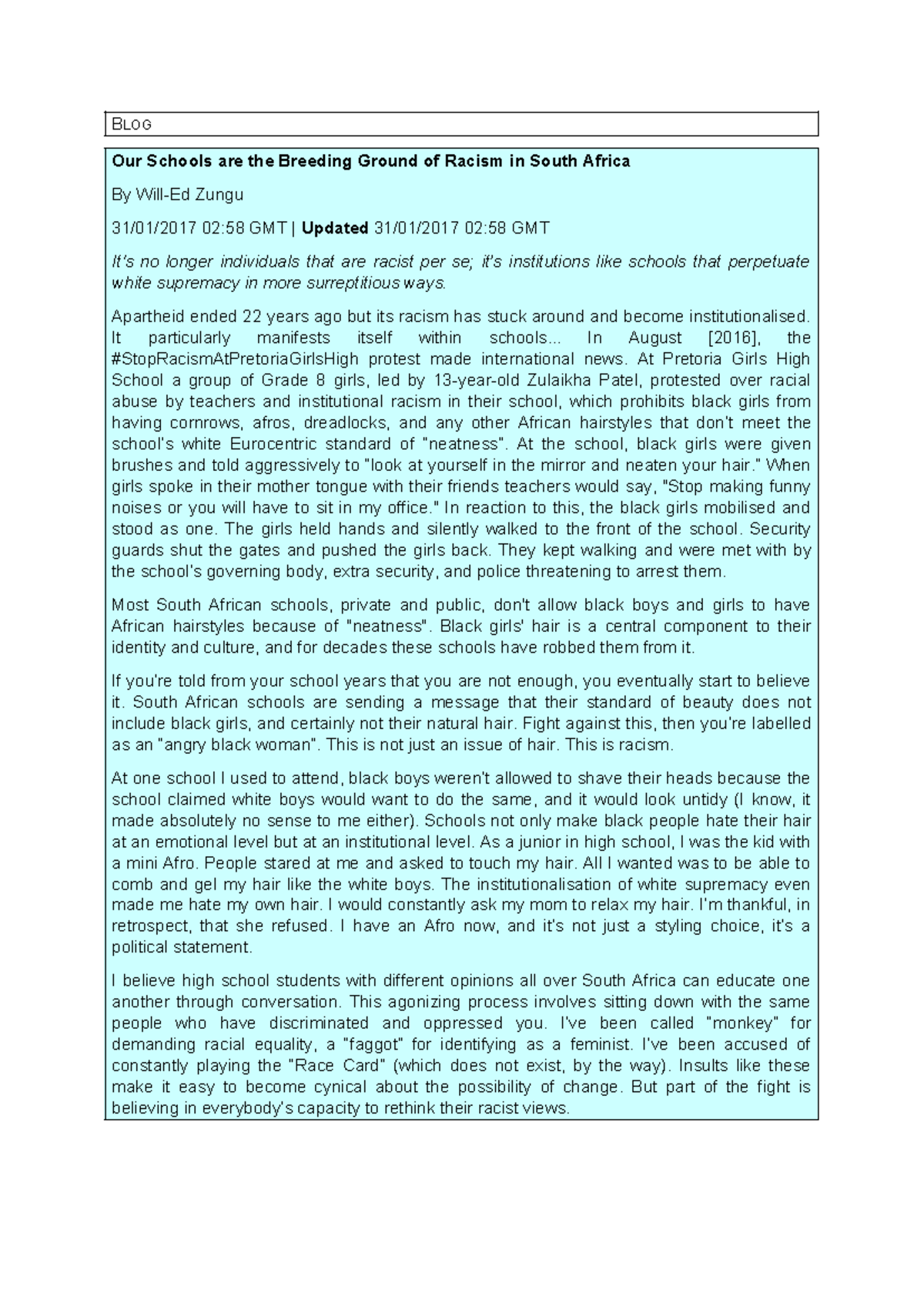 Activity 1 BLOG Our Schools are the Breeding Ground of Racism in(02)