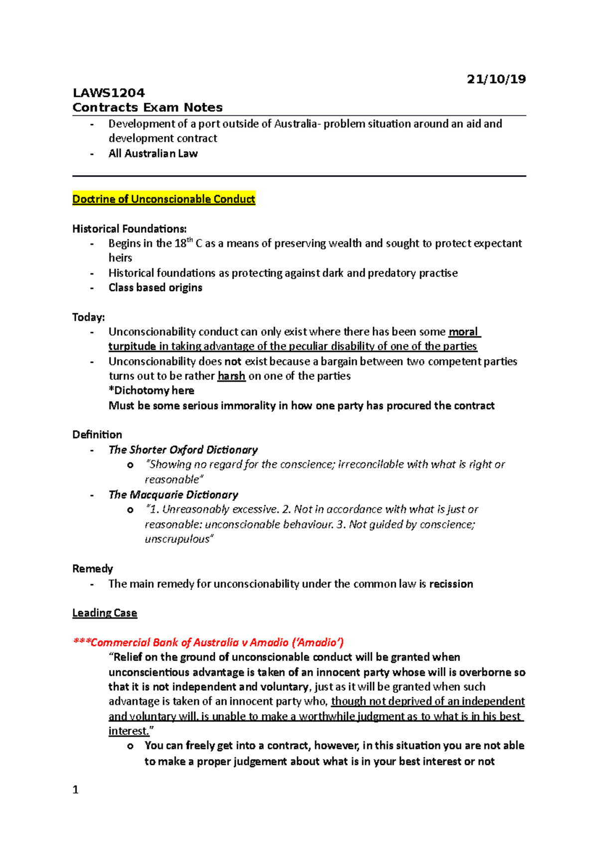 LAWS1204 Final Exam Notes - 21/10/ LAWS Contracts Exam Notes ...