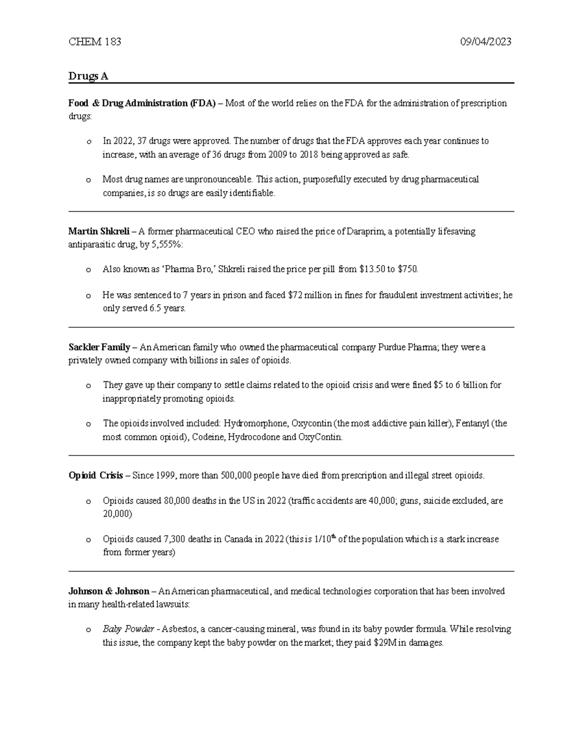 1. Drug History A - Lecture 1 - CHEM-183 - McGill - Studocu