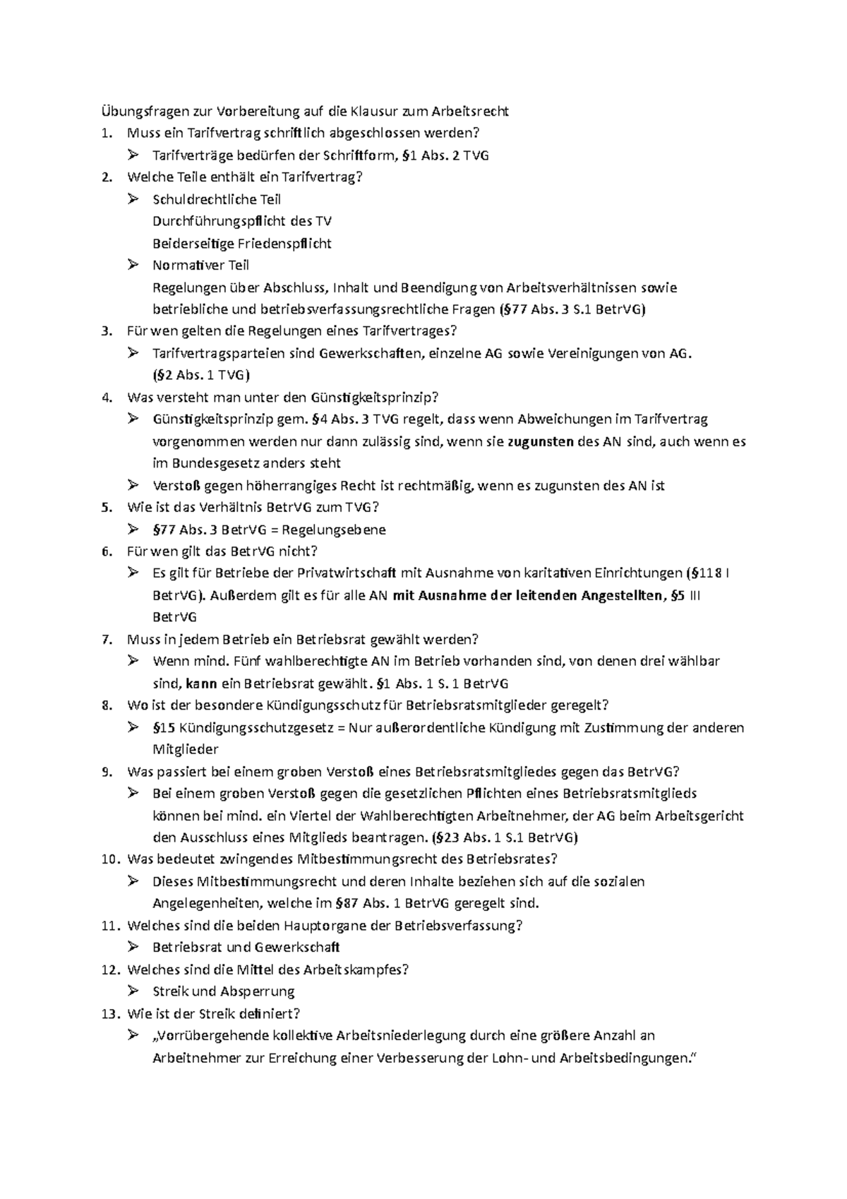Übungsfragen mit Lösung - Übungsfragen zur Vorbereitung auf die Klausur