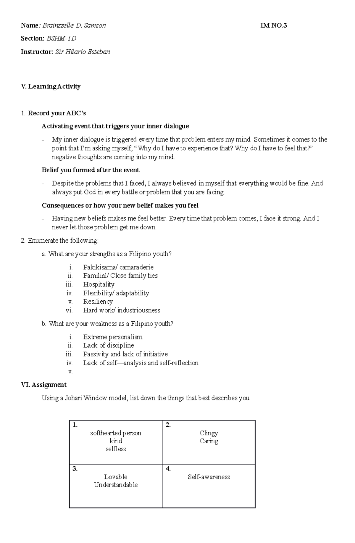 Cwts activity - MODULE - Name: Brainzzelle D. Samson IM NO. Section ...