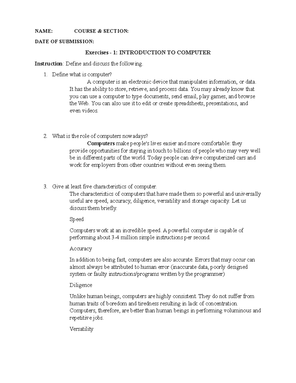 AIS Sample Assignment - NAME: COURSE SECTION: DATE OF SUBMISSION ...