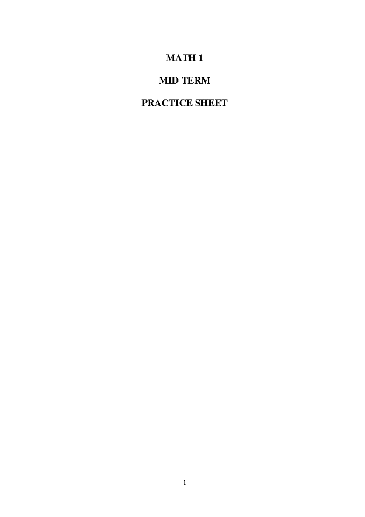 Practice sheet - Math - MATH 1 MID TERM PRACTICE SHEET Graph 1. 𝑦 = 𝑥 2 ...