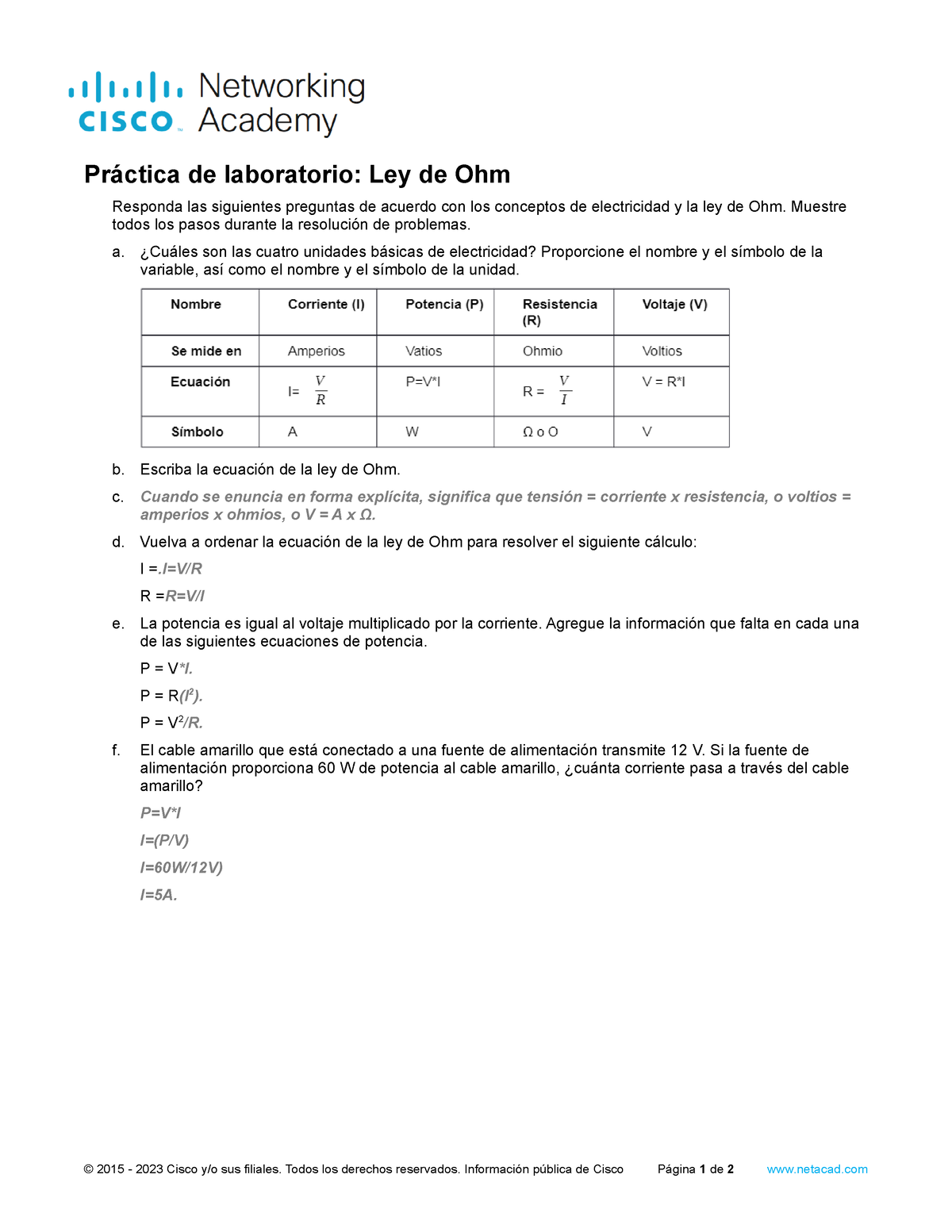 3.2.1.3 Lab - Ohms Law - Practicas De Laboratorio 3 De Cisco - Práctica ...