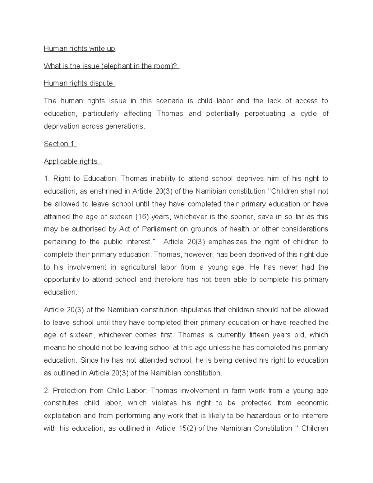 Human rights assessment (write up) - Human rights write up What is the ...