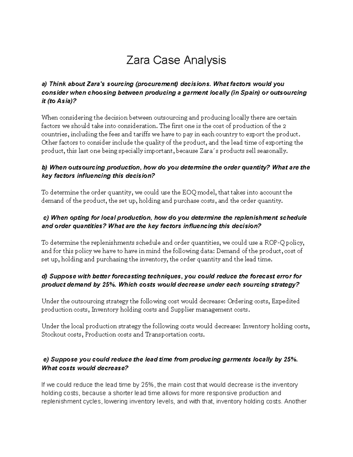 Zara Case Analysis - What factors would you consider when choosing ...