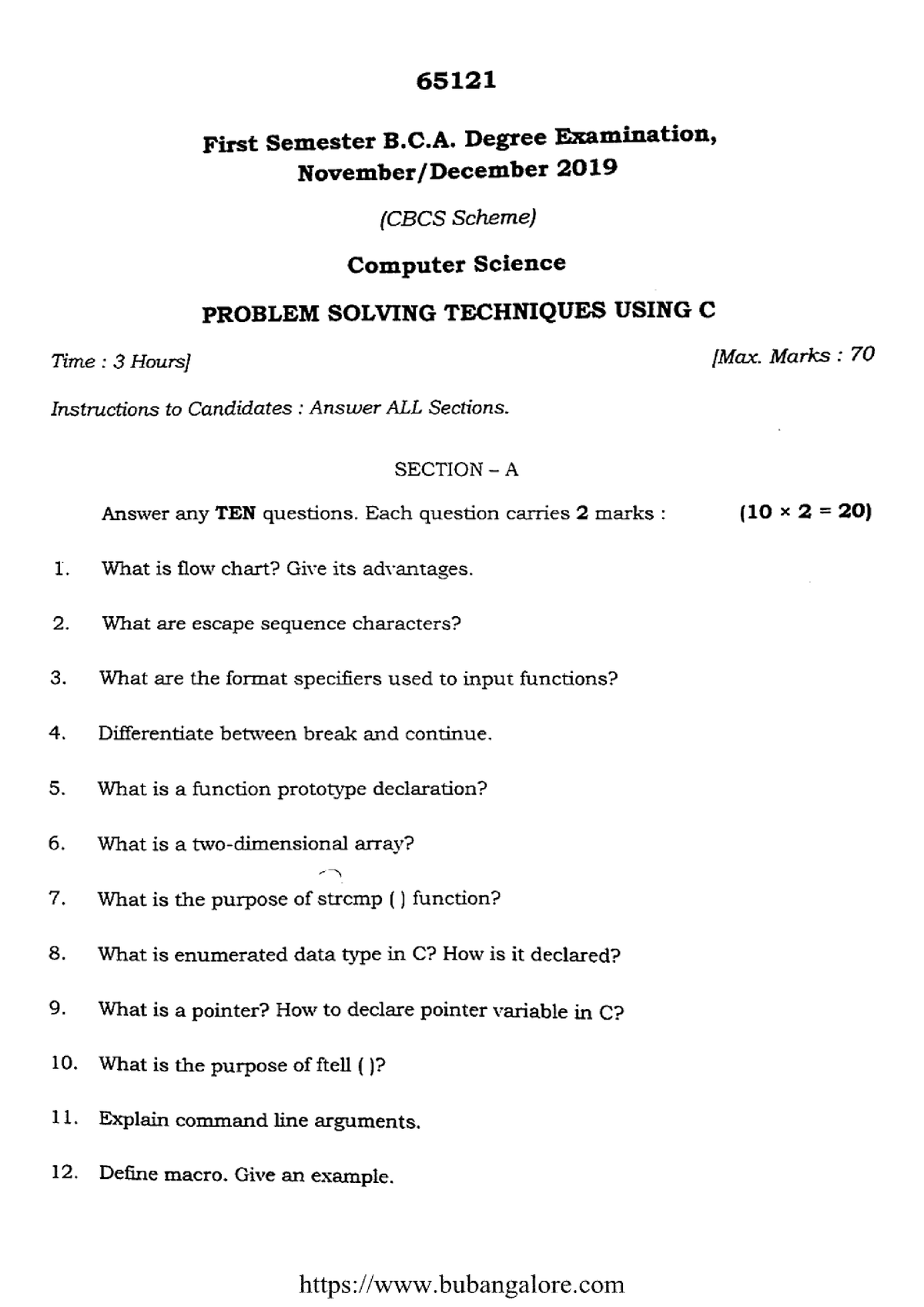 problem solving techniques using c bca 1st sem question papers