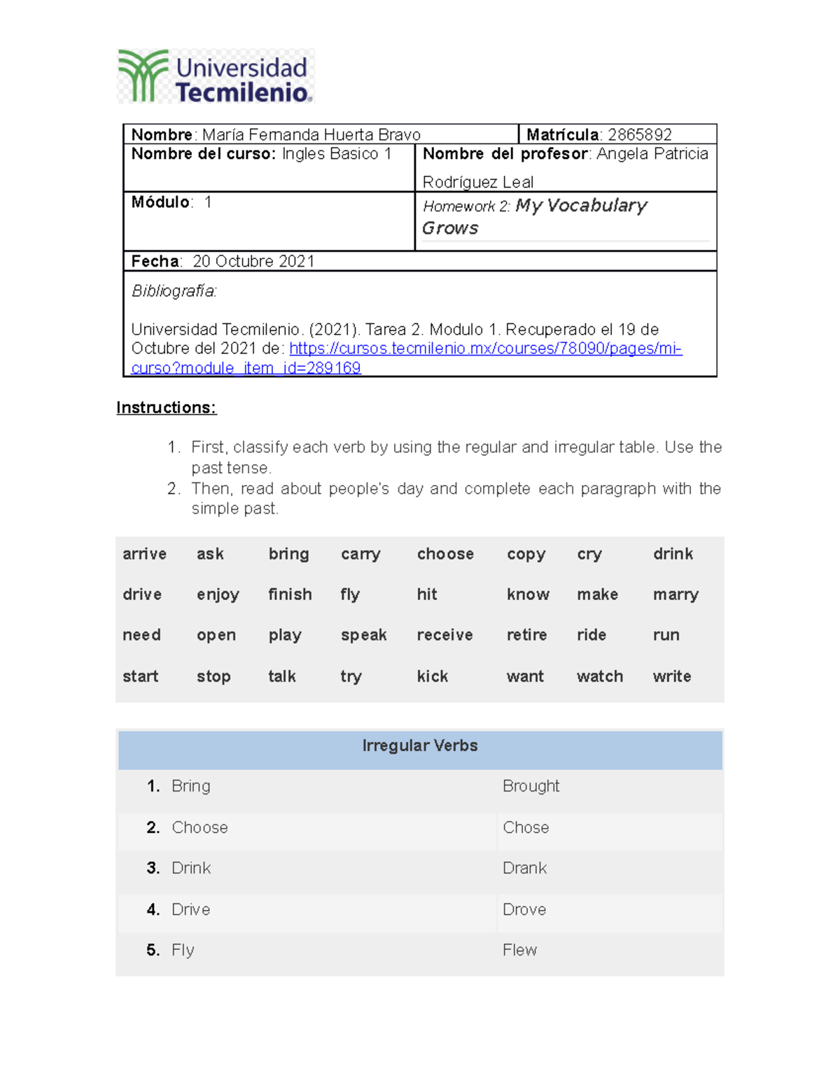 Tarea2 materia ingles basico 1 universidad tecmilenio - NombreNombre ...