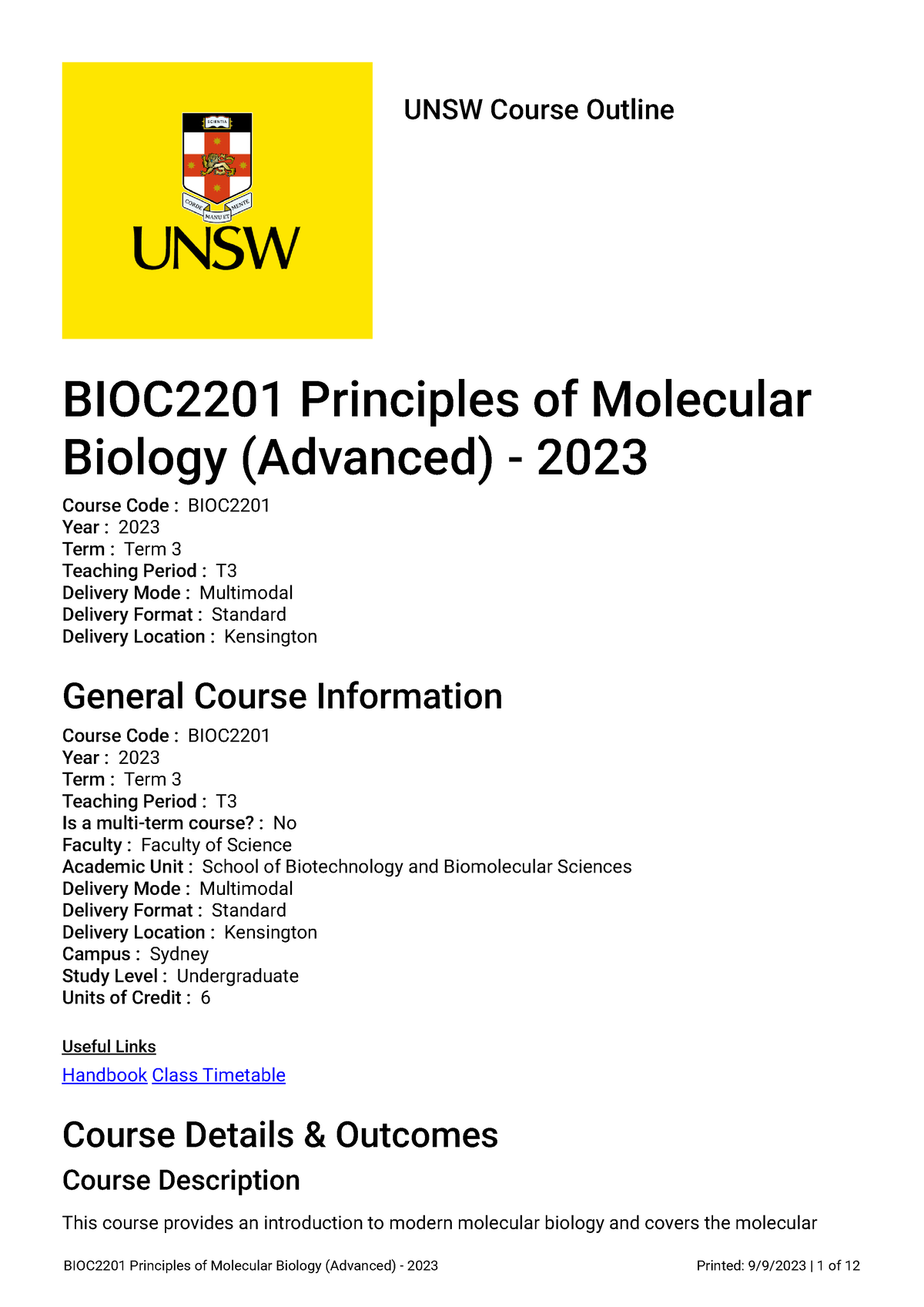 CO BIOC2201 1 2023 Term 3 T3 Multimodal Standard Kensington - UNSW ...