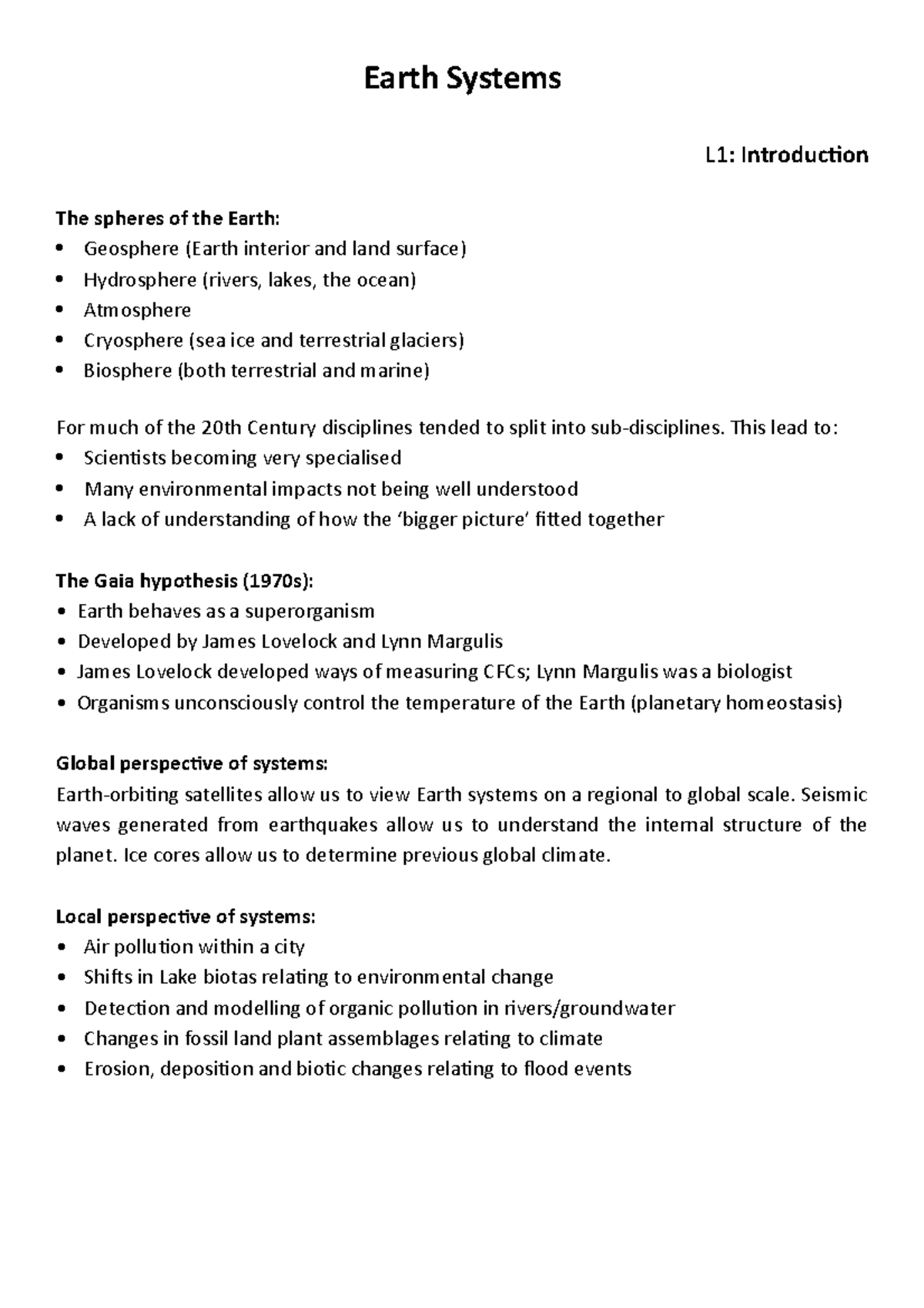 N2 - Earth Systems - Lecture notes 2 - Earth Systems L1: Introduction ...