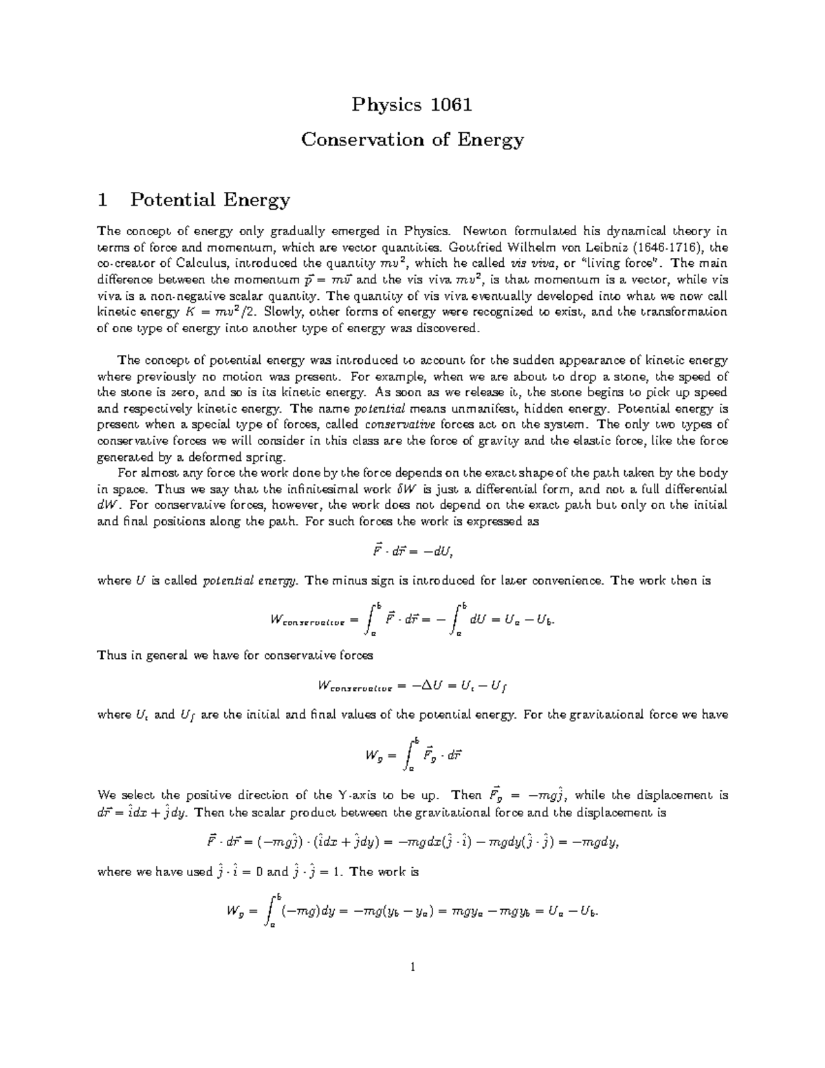 Conservation of Energy - Physics 1061 Conservation of Energy 1 ...