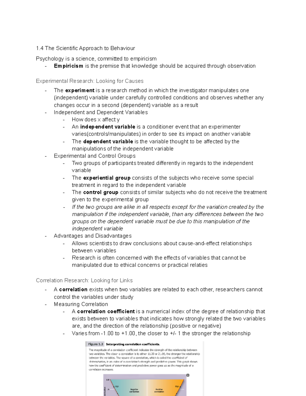 Chapter 1.4-1.5 - 1 The Scientific Approach to Behaviour Psychology is ...