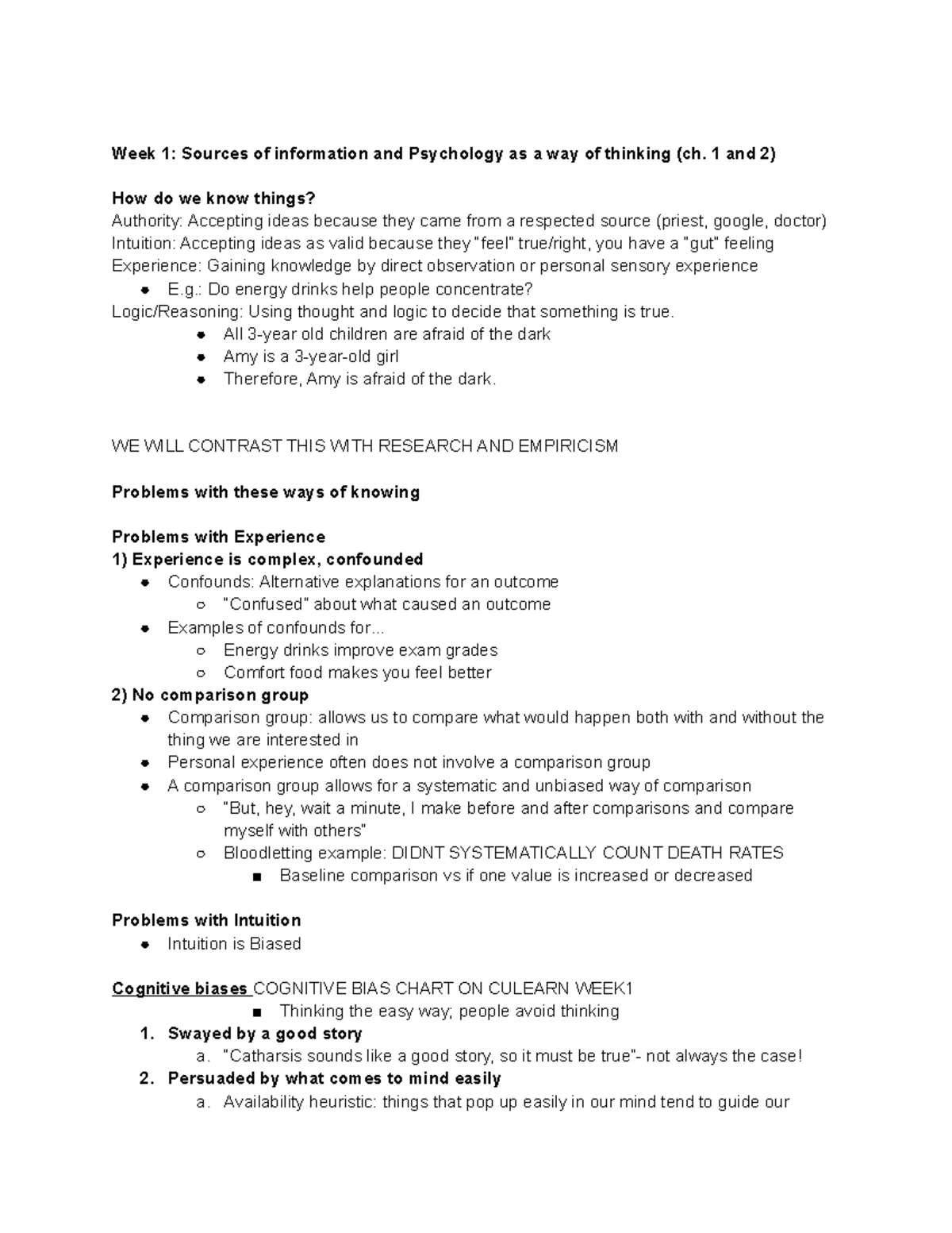 PSYC 2001 Lecture notes - Week 1: Sources of information and Psychology ...