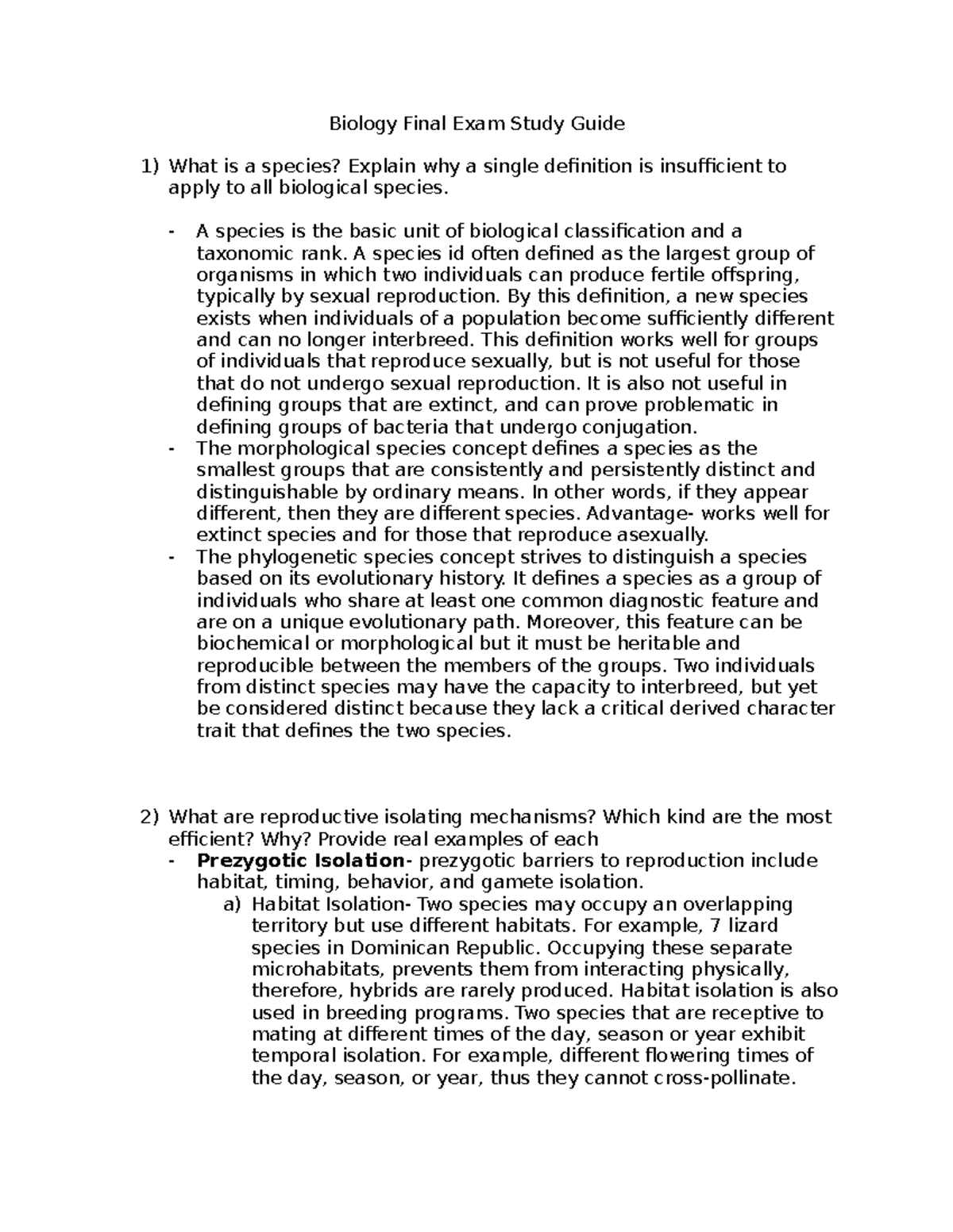 Biology Final Exam Study Guide (Evolution 2013) - Biology Final Exam ...