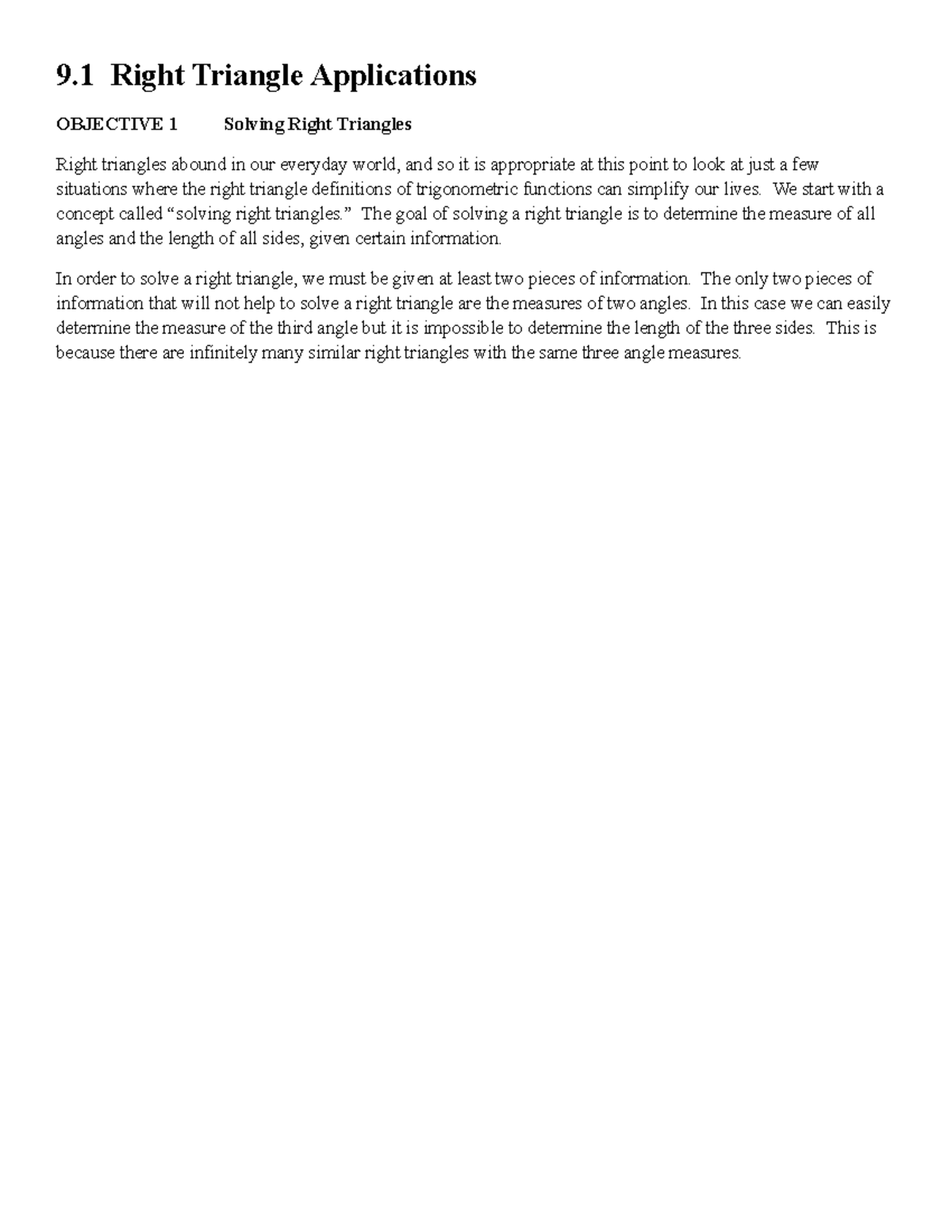 Sec 9 - Lecture notes 9 - 9 Right Triangle Applications OBJECTIVE 1 ...