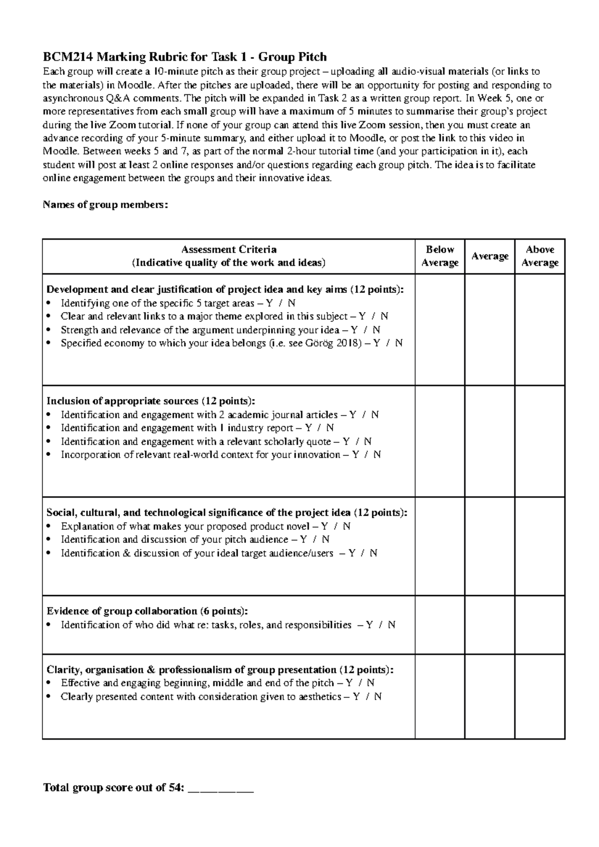 BCM214 Task 1 Marking Rubric 2021 - BCM214 Marking Rubric for Task 1 ...