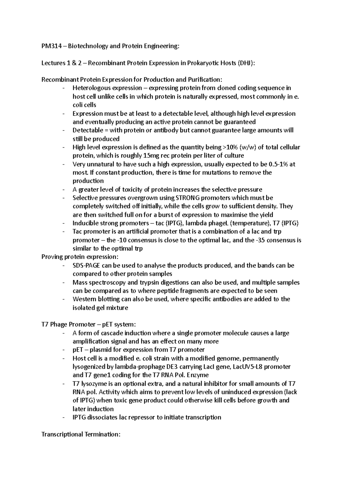 PM314 Biotechnology and Protein Engineering PM314 Biotechnology