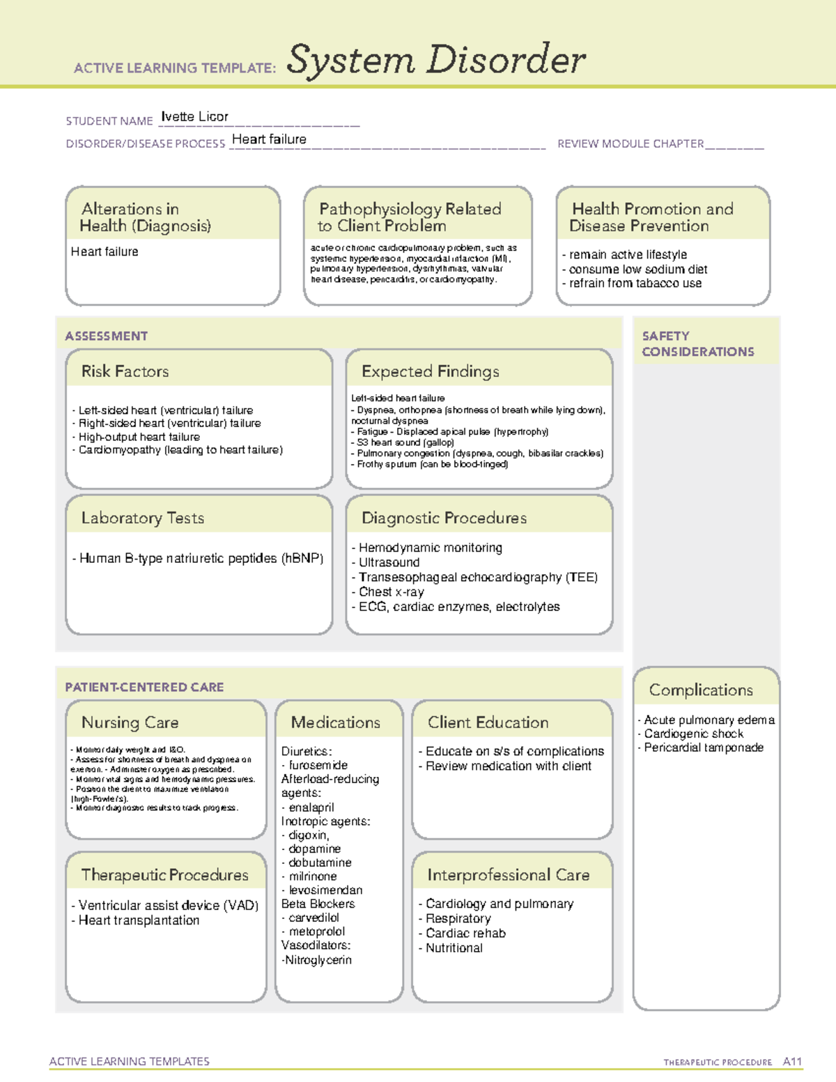 ATI System Disorder - HF - ACTIVE LEARNING TEMPLATES THERAPEUTIC ...